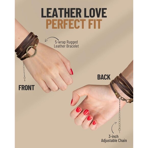 Unique 5-Wrap Leather Bracelet - Adjustable Bohemian Jewelry for Every Occasion - Picture 2 of 9